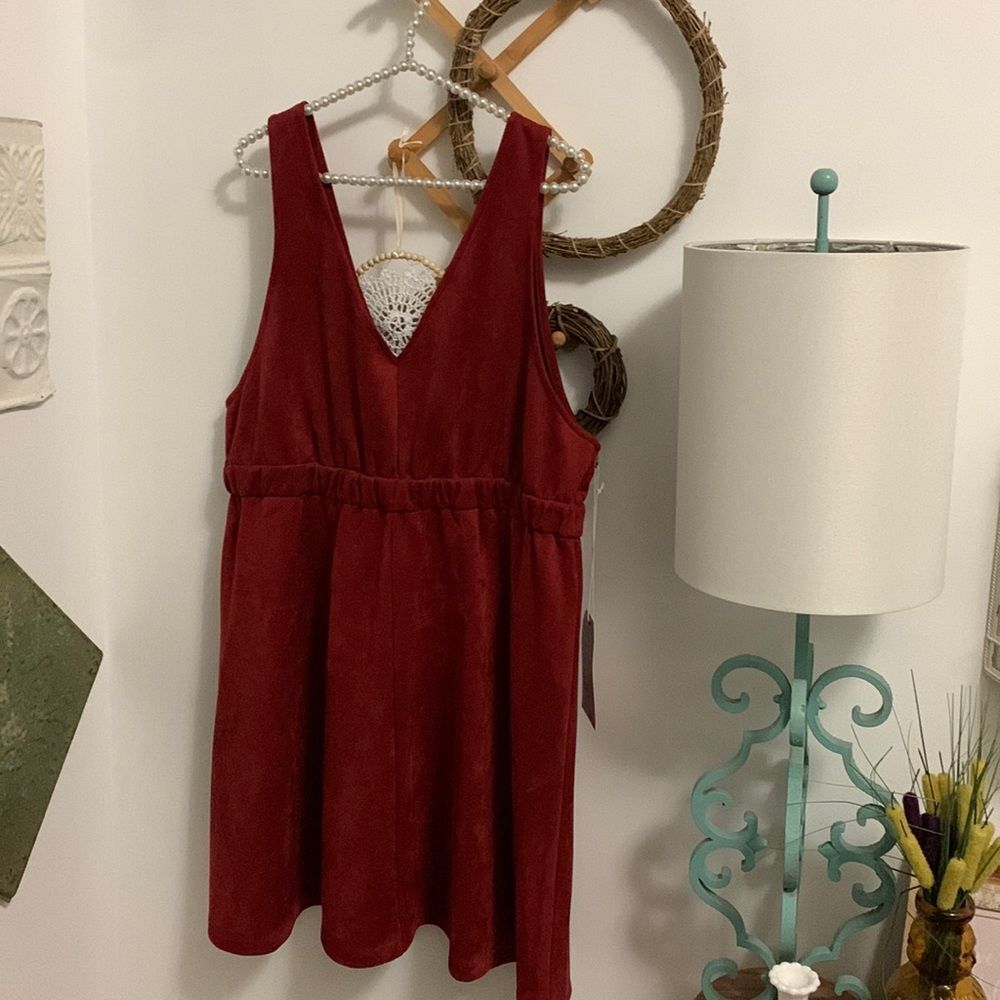 NEW A Beautiful Soul Arula Dress Size A 1X Burgundy Pinafore Babydoll V Neck